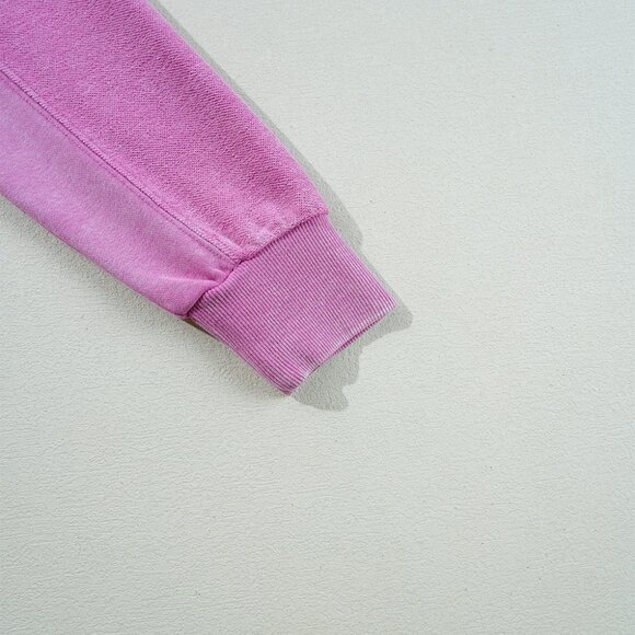 Bright Pink Solid Color Notched Neck Drop Shoulder Sweatshirt - Picture 9 of 11